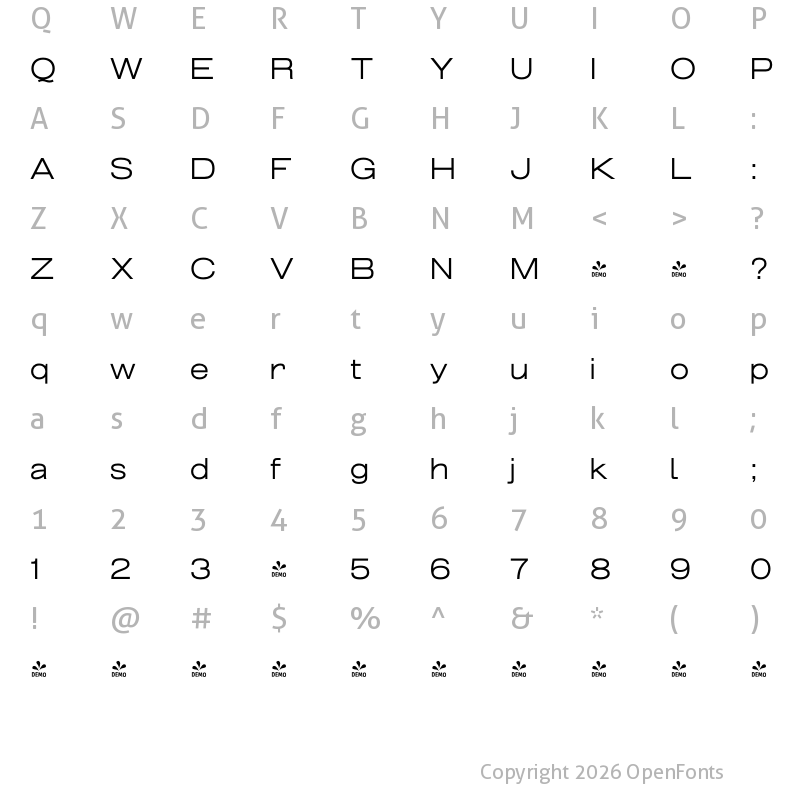 Character Map of FONTSPRING DEMO - Grillmaster ExtWide Light Regular