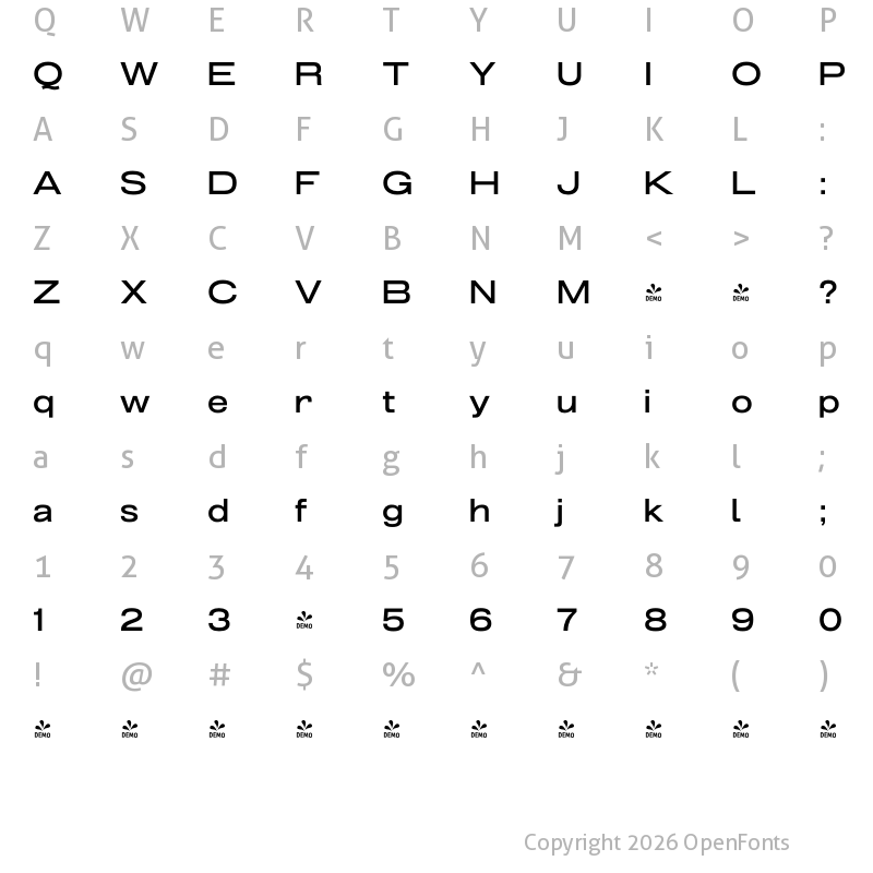 Character Map of FONTSPRING DEMO - Grillmaster ExtWide Med Regular
