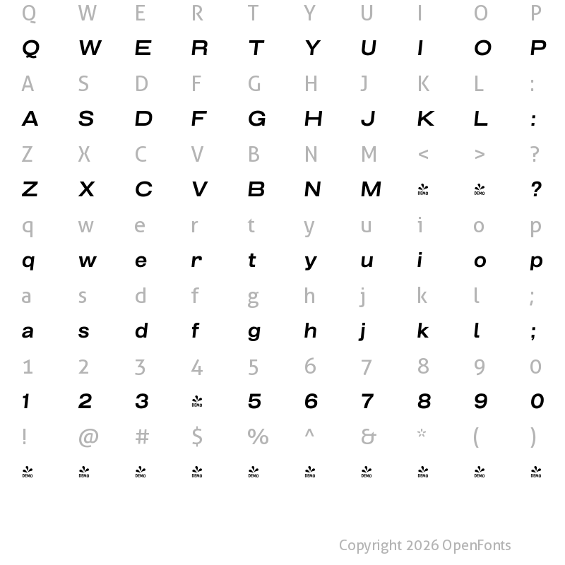 Character Map of FONTSPRING DEMO - Grillmaster Wide Bold Italic
