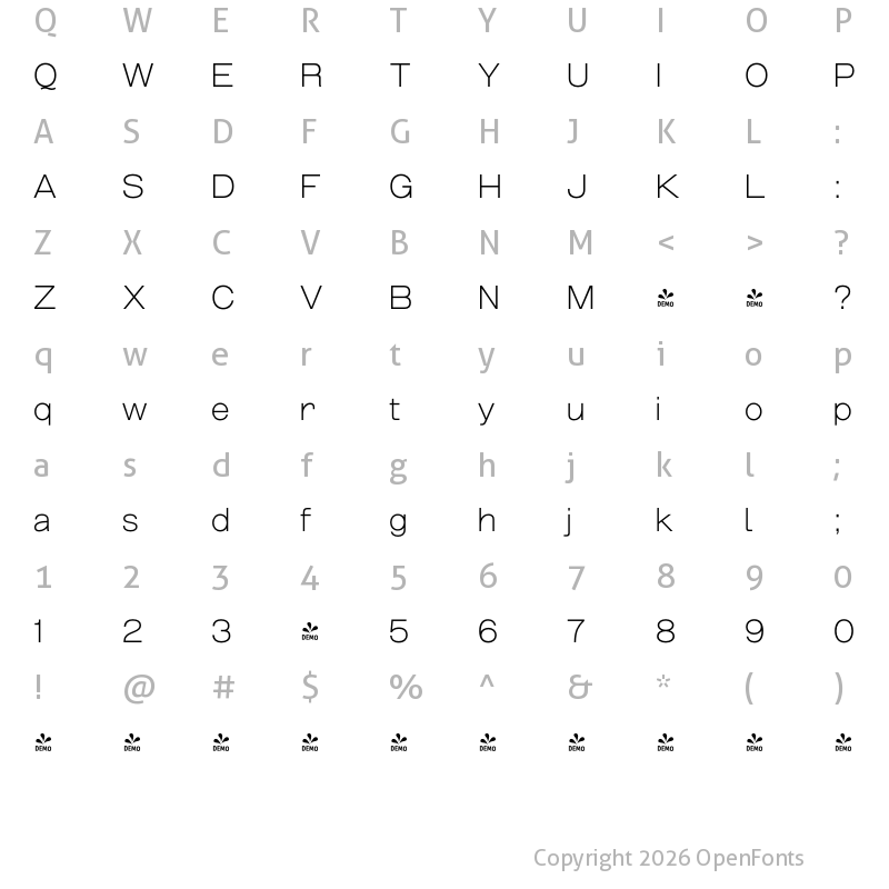 Character Map of FONTSPRING DEMO - Grillmaster Wide ExtLt Regular