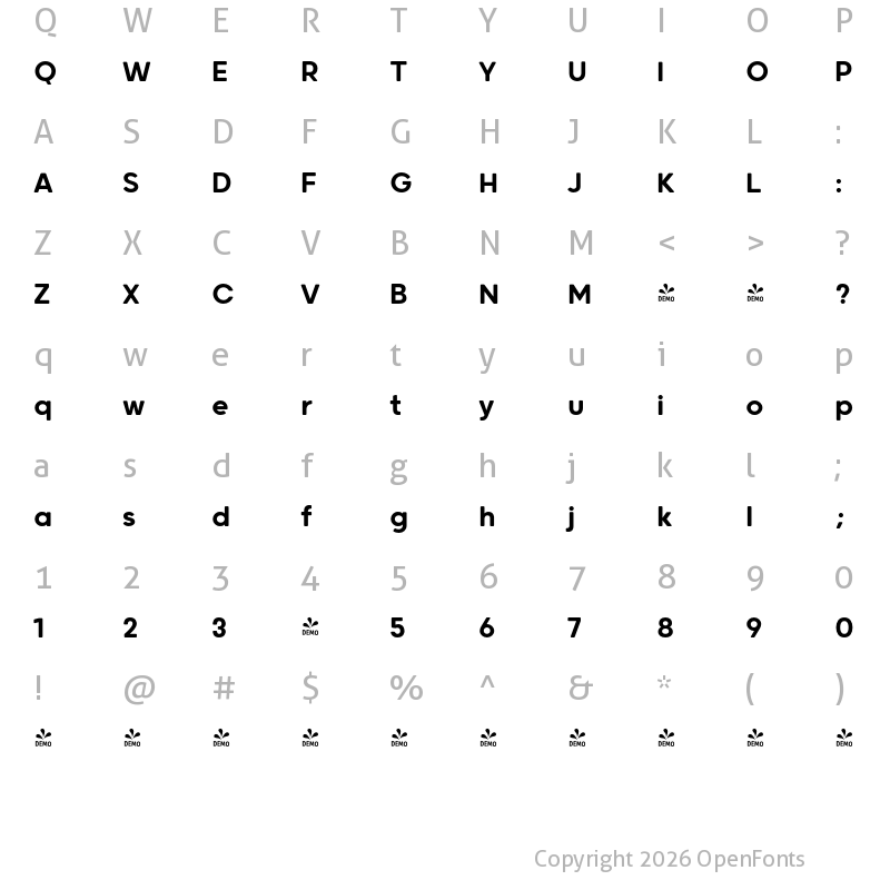 Character Map of FONTSPRING DEMO - Grold Rounded Medium Regular