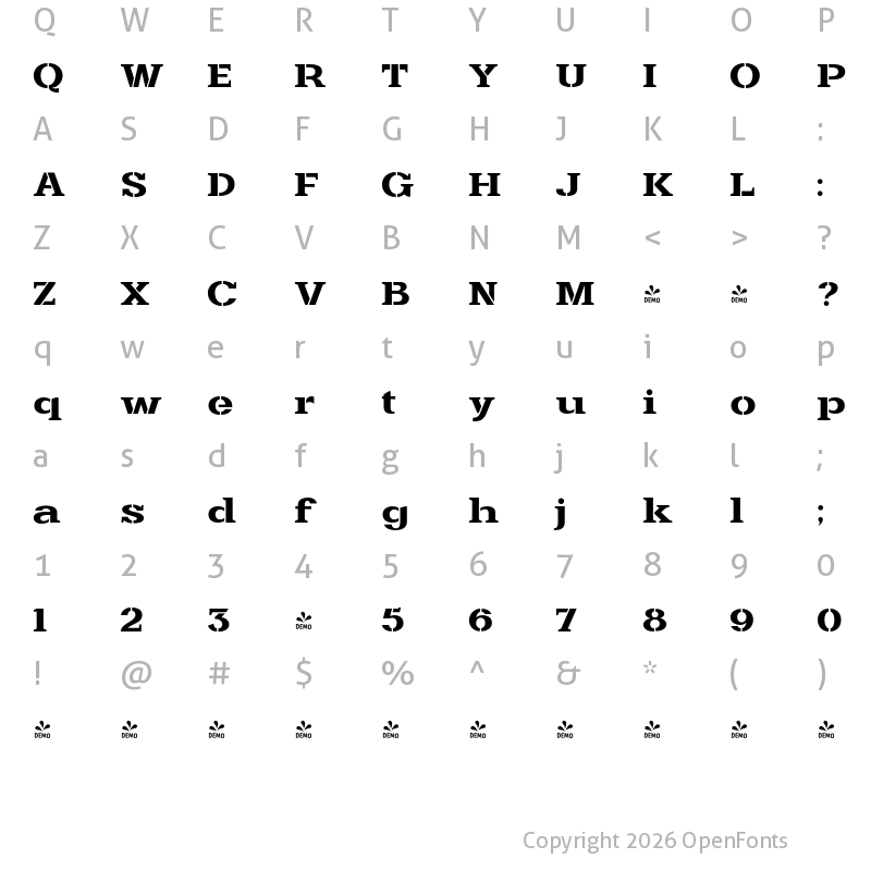 Character Map of FONTSPRING DEMO - Grow Bones Bold Regular