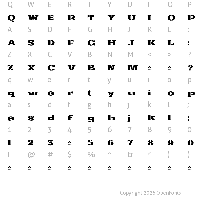 Character Map of FONTSPRING DEMO - Grow Bones Heavy Regular