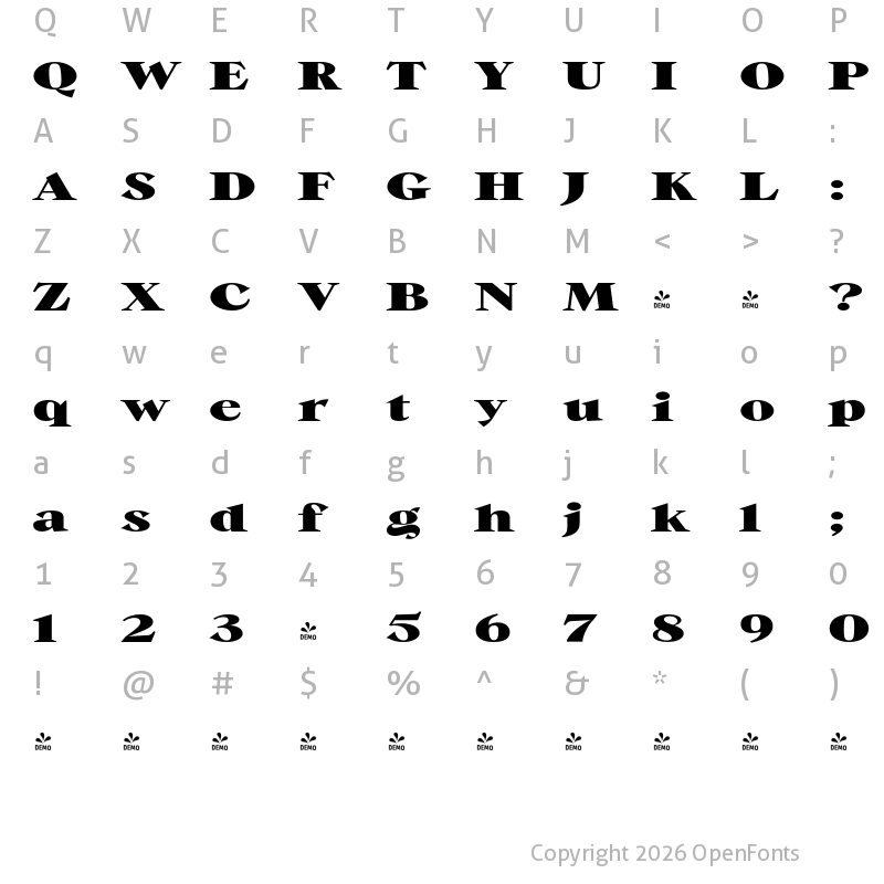 Character Map of FONTSPRING DEMO - Guau Bold Expanded Regular
