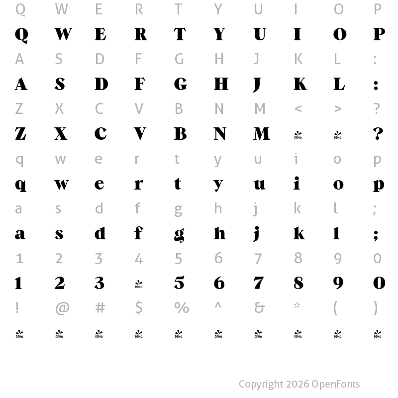 Character Map of FONTSPRING DEMO - Guau Bold Regular