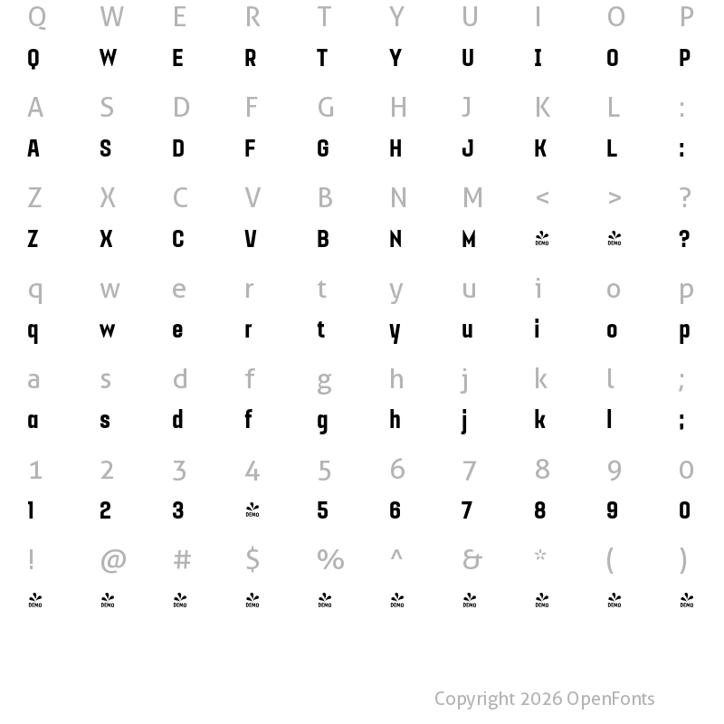 Character Map of FONTSPRING DEMO - Gubia Black Regular