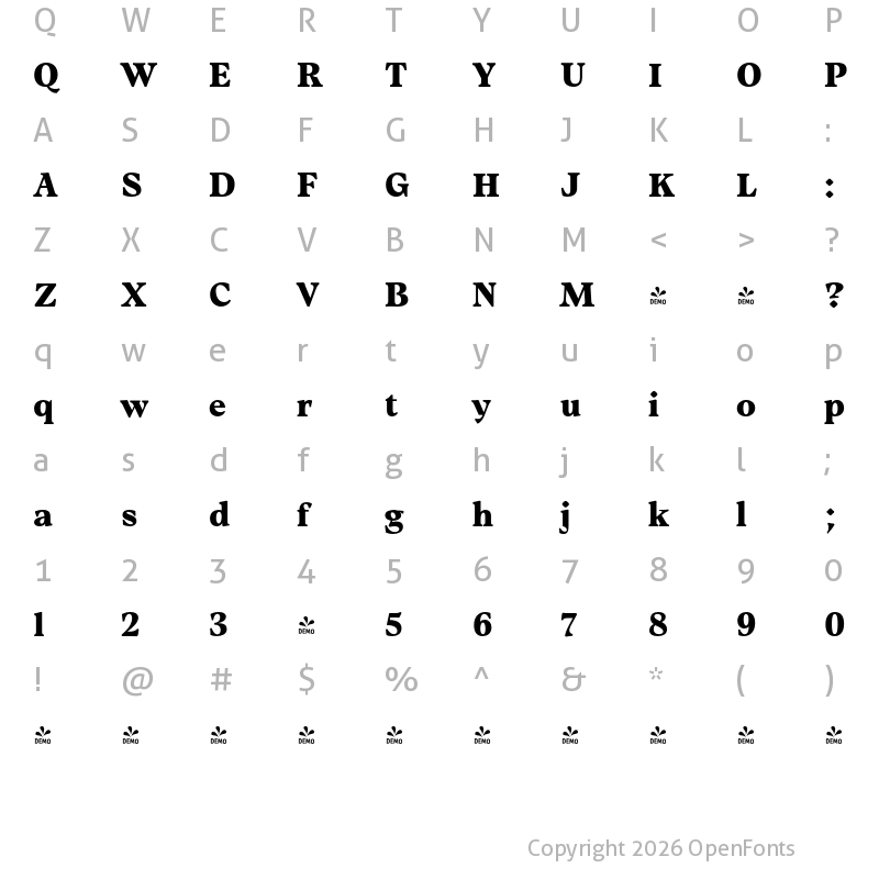 Character Map of FONTSPRING DEMO - Gwen Text Black Regular