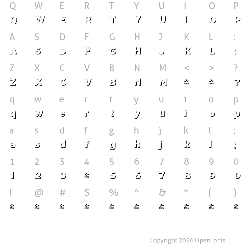 Character Map of FONTSPRING DEMO - Habanera Extras Shadow Regular