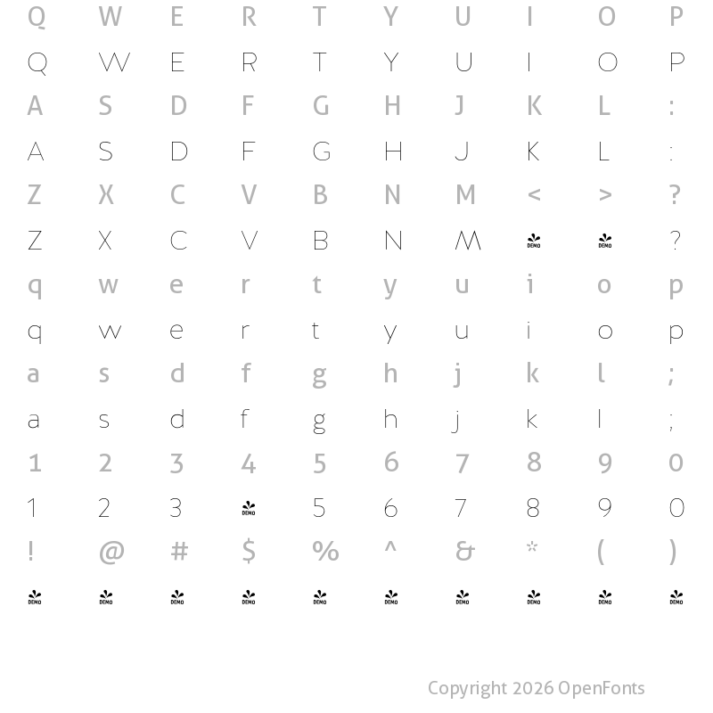 Character Map of FONTSPRING DEMO - Halis GR Thin Regular