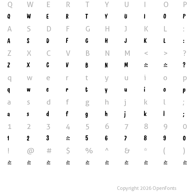 Character Map of FONTSPRING DEMO - Handelson Four Regular