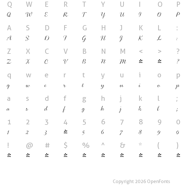 Character Map of FONTSPRING DEMO - Handsome Pro Classic Regular