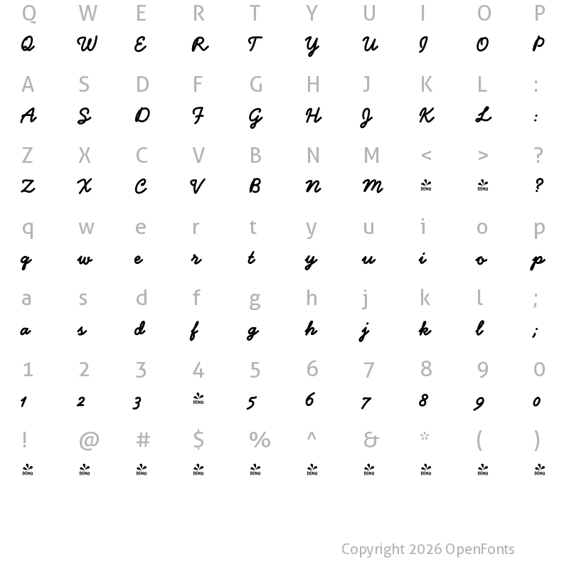 Character Map of FONTSPRING DEMO - Handsome Pro ExtraBold Regular