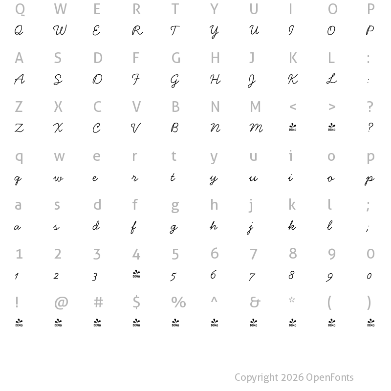 Character Map of FONTSPRING DEMO - Handsome Pro Regular