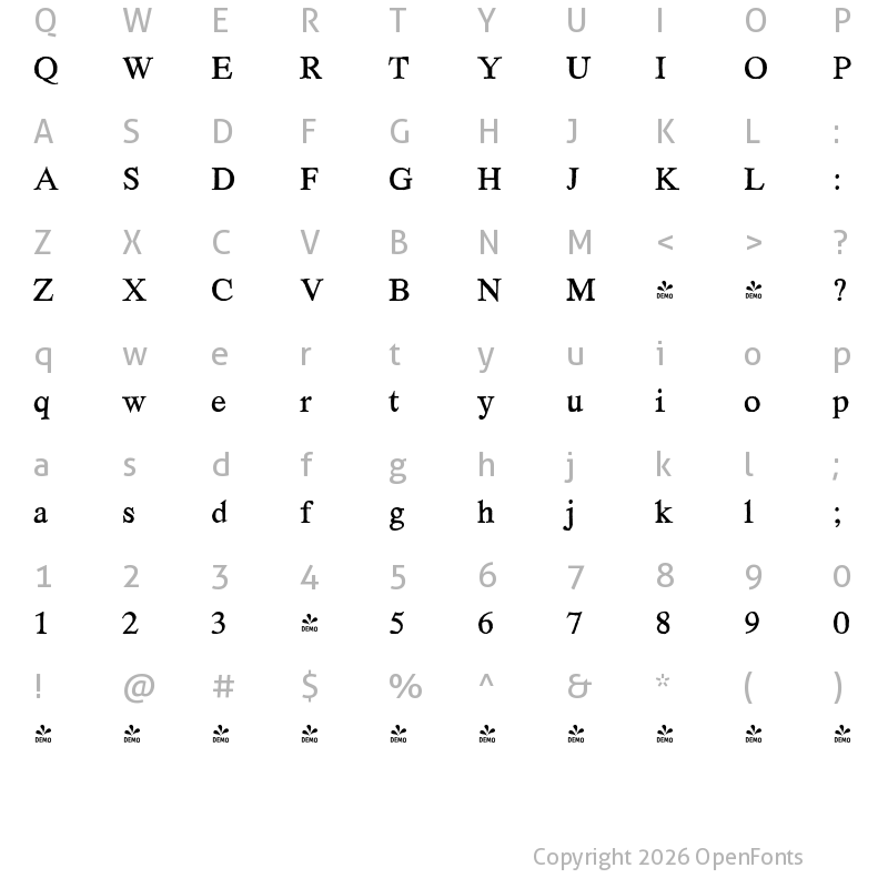 Character Map of FONTSPRING DEMO - HardTimesRoman Regular