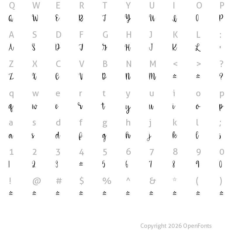 Character Map of FONTSPRING DEMO - HarleyQ Regular