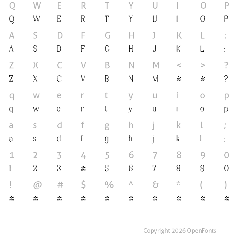 Character Map of FONTSPRING DEMO - Harman Elegant Inline Regular