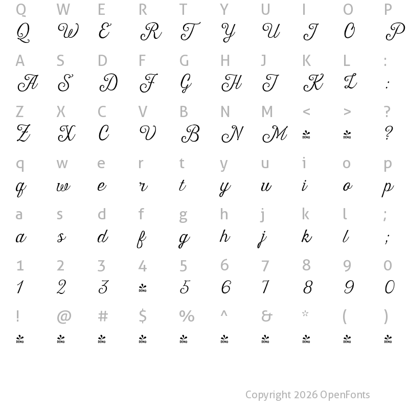 Character Map of FONTSPRING DEMO - Harman Script Regular