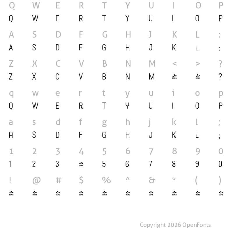 Character Map of FONTSPRING DEMO - Harman Simple Regular