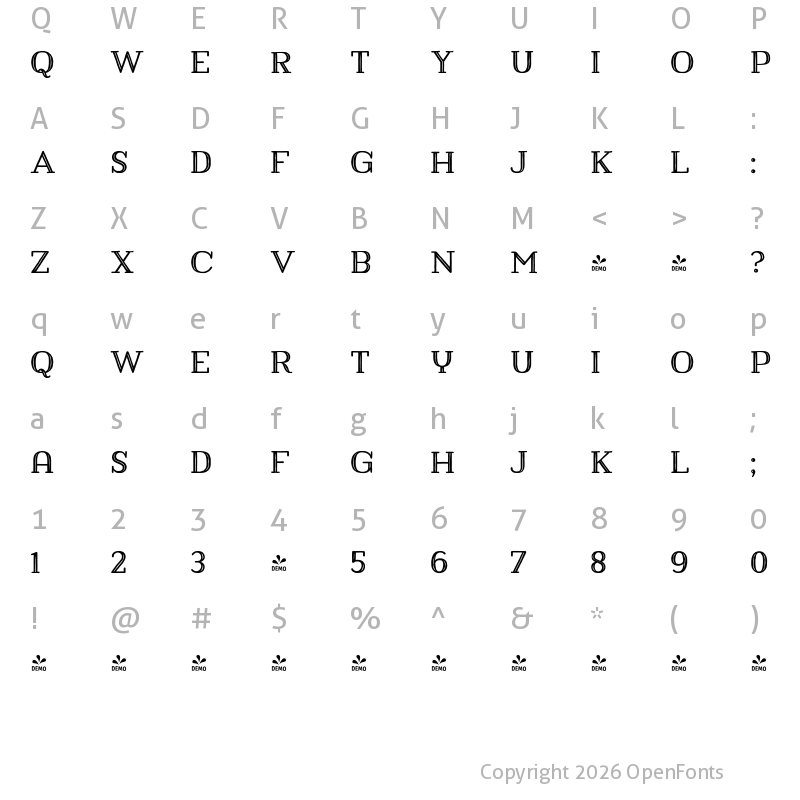 Character Map of FONTSPRING DEMO - Harman Slab Inline Regular