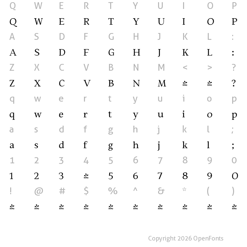 Character Map of FONTSPRING DEMO - Hartia Medium Regular