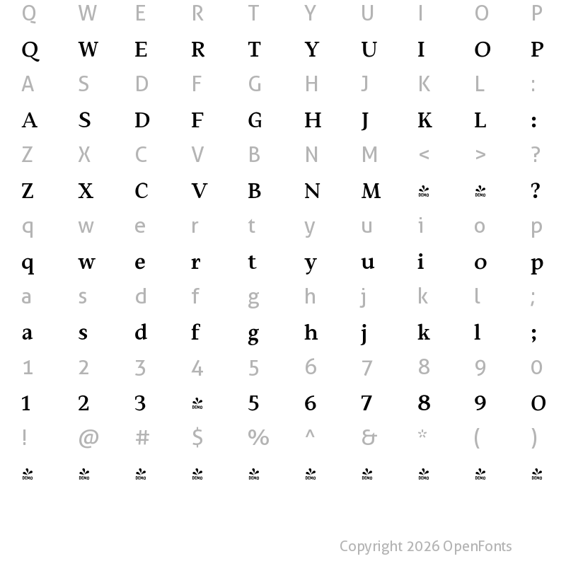 Character Map of FONTSPRING DEMO - Hartia Semi Bold Regular