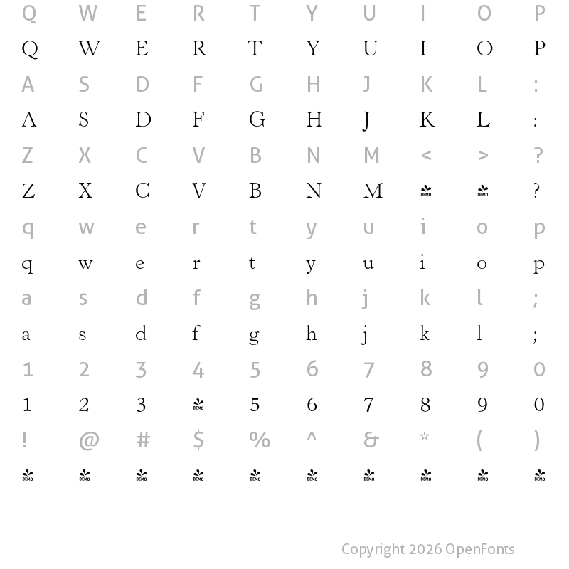 Character Map of FONTSPRING DEMO - Hastings Old Style Pro Regular