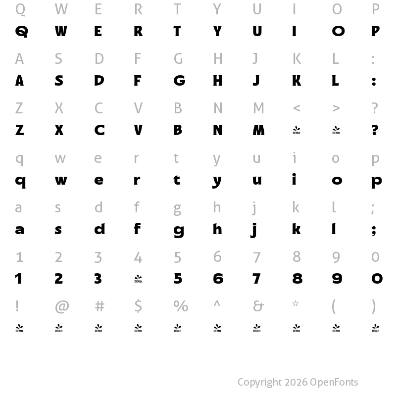 Character Map of FONTSPRING DEMO - Havering Black Regular