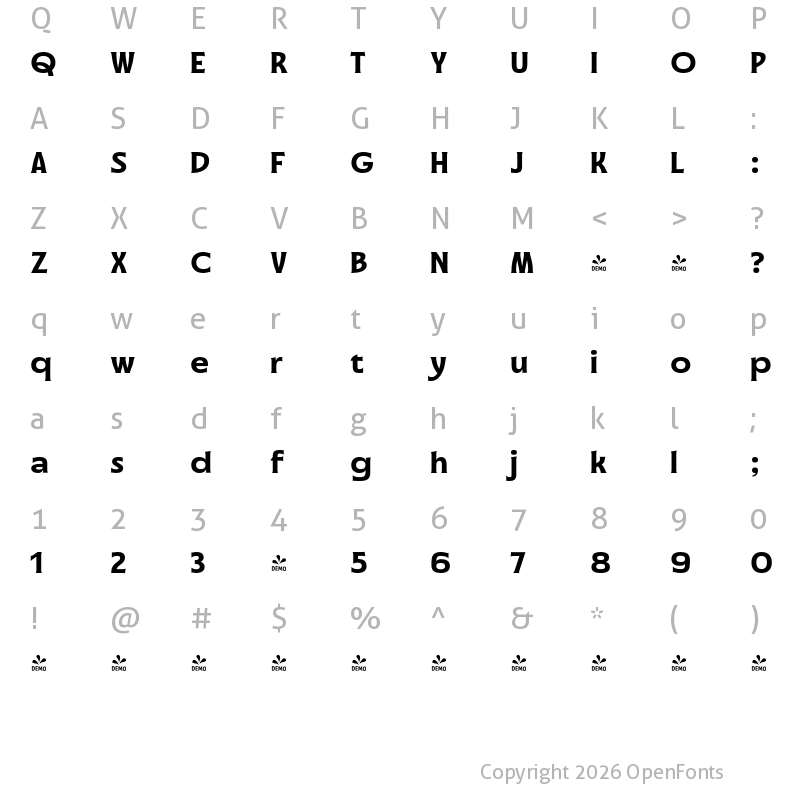 Character Map of FONTSPRING DEMO - Havering Bold Regular