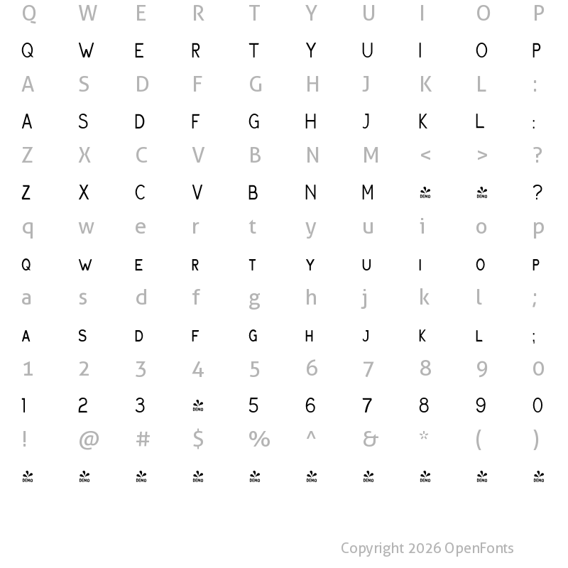 Character Map of FONTSPRING DEMO - Haymer SCaps Condensed Light Condensed Light