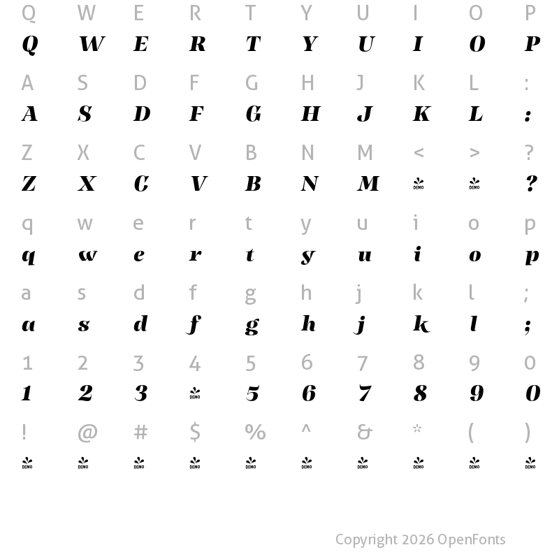 Character Map of FONTSPRING DEMO - Head Black It Regular