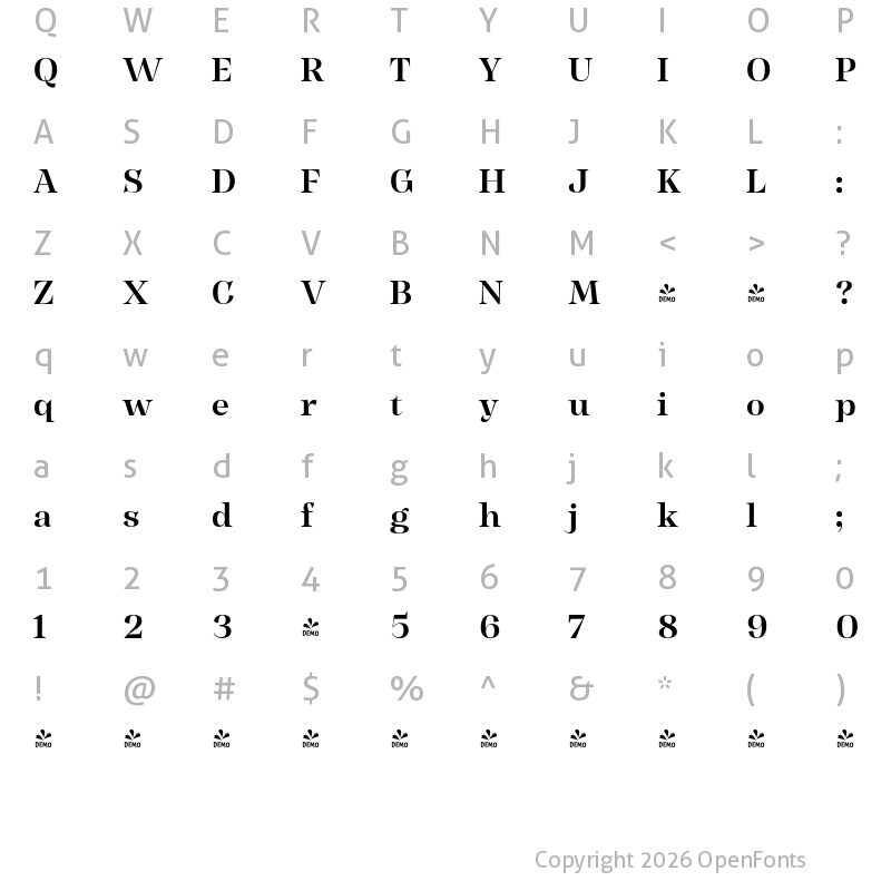 Character Map of FONTSPRING DEMO - Head Semi Bold Regular