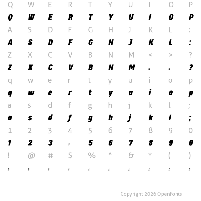 Character Map of FONTSPRING DEMO - Heading Pro Medium Black Italic