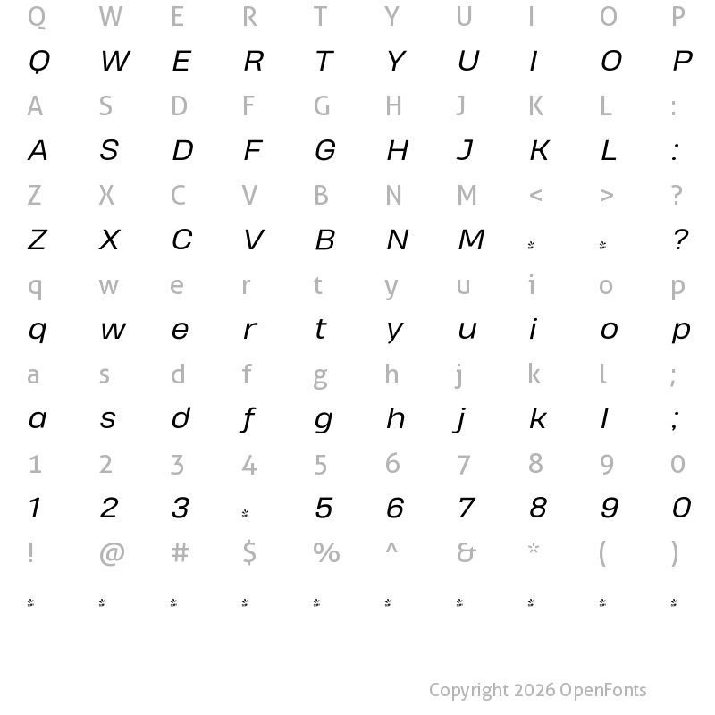 Character Map of FONTSPRING DEMO - Heading Pro Treble Book Italic
