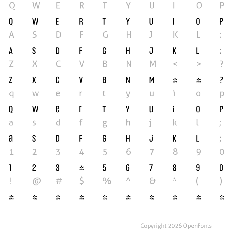 Character Map of FONTSPRING DEMO - Headlines Uni A Medium Regular
