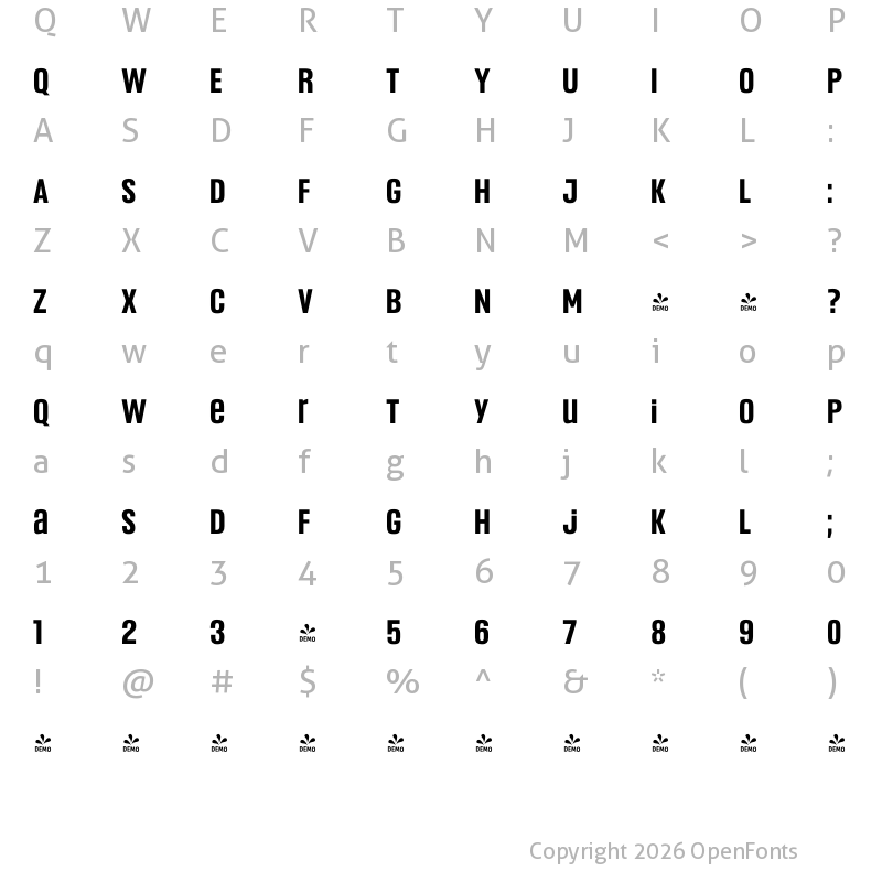 Character Map of FONTSPRING DEMO - Headlines Uni A Semi Bold Regular