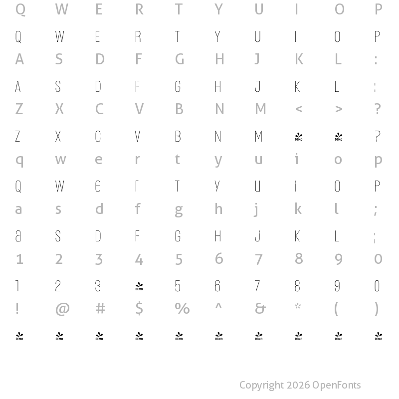 Character Map of FONTSPRING DEMO - Headlines Uni B Light Regular