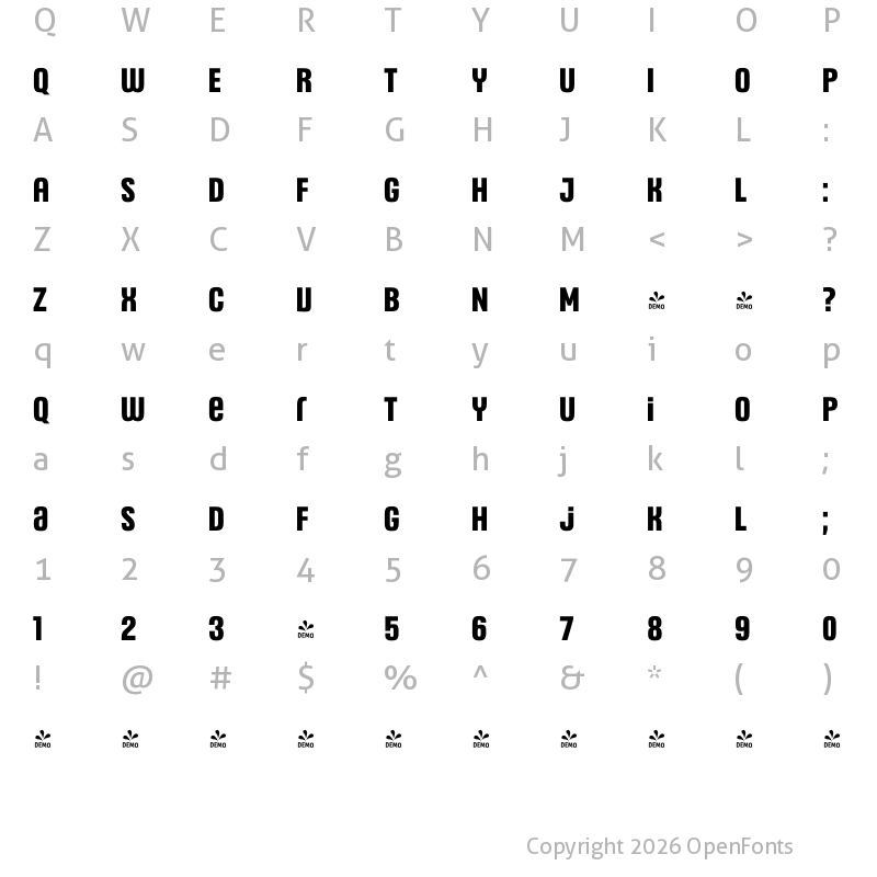 Character Map of FONTSPRING DEMO - Headlines Uni C Bold