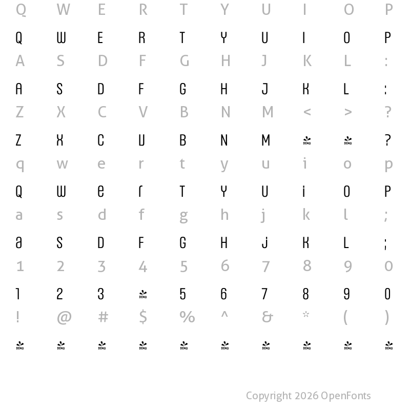Character Map of FONTSPRING DEMO - Headlines Uni C Regular