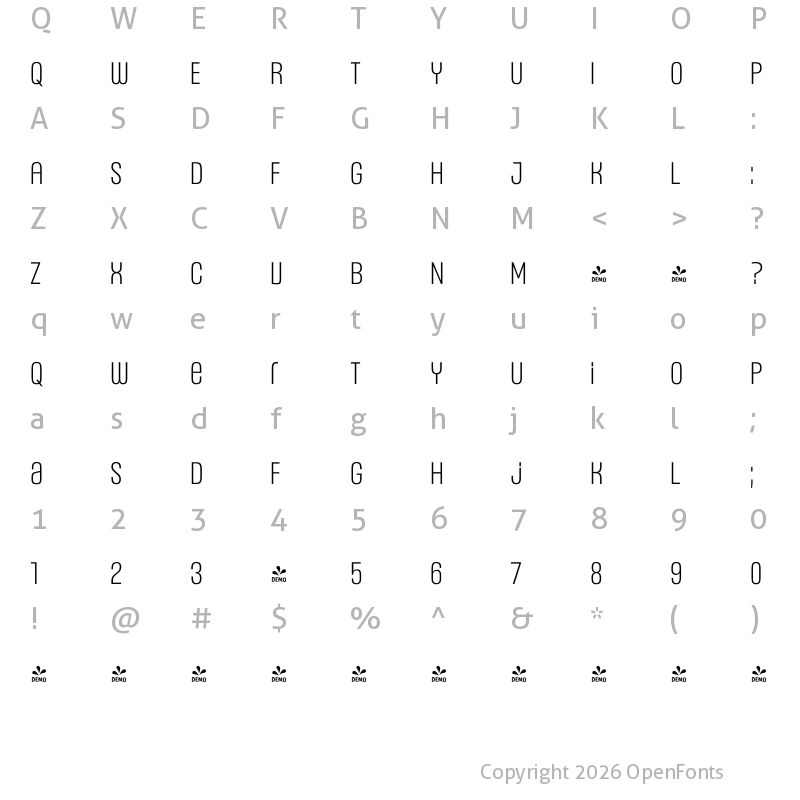 Character Map of FONTSPRING DEMO - Headlines Uni C Semi Light Regular