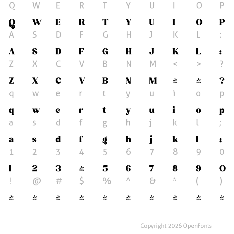 Character Map of FONTSPRING DEMO - Hefton Bold