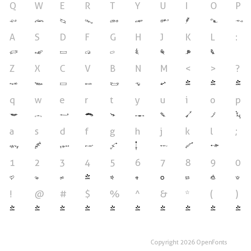 Character Map of FONTSPRING DEMO - Heiders Extras 2 Regular