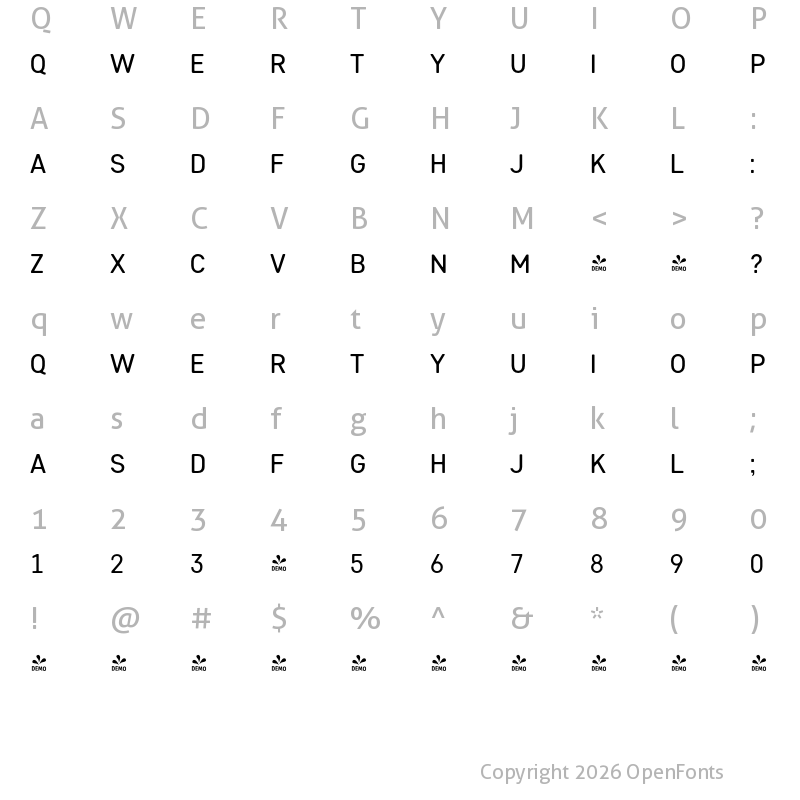 Character Map of FONTSPRING DEMO - Heiders Sans C Regular Regular