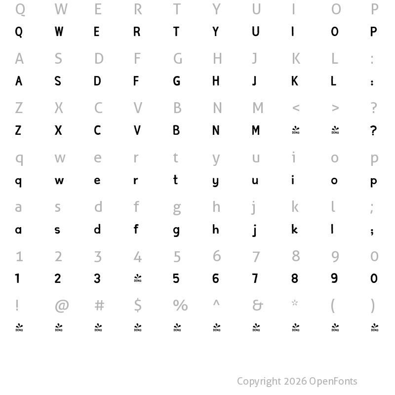 Character Map of FONTSPRING DEMO - Helenita book Rough Normal Regular