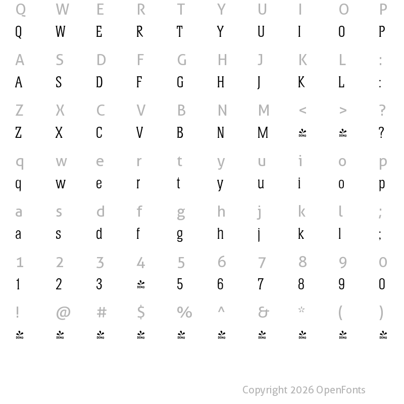 Character Map of FONTSPRING DEMO - Helium Serial Regular