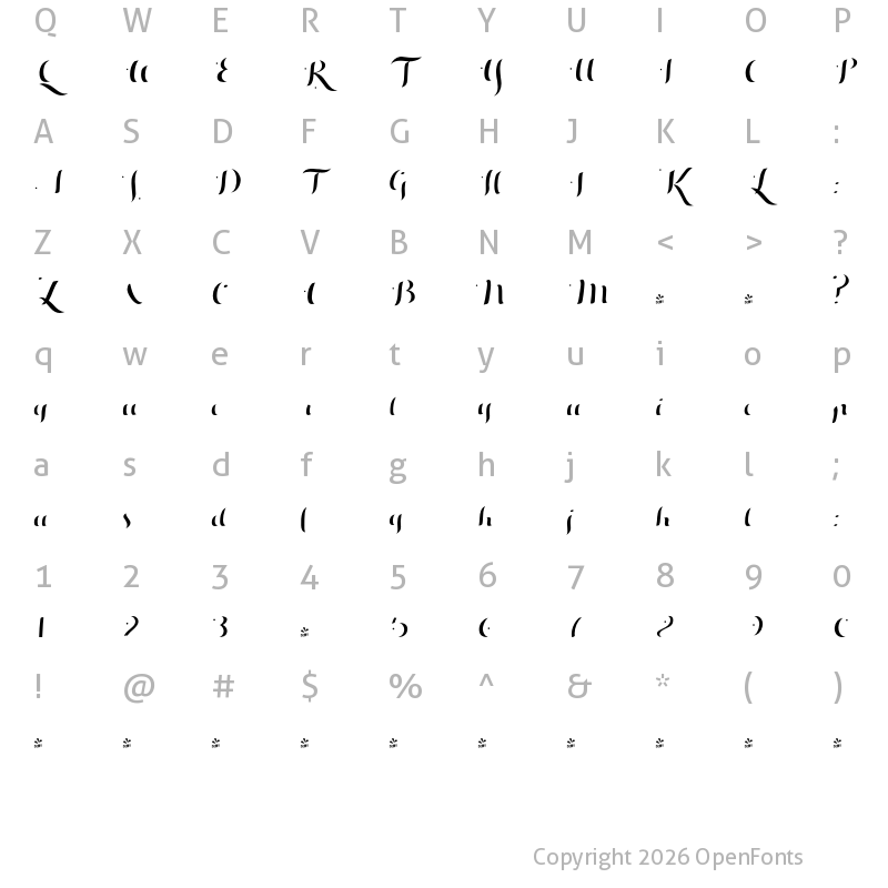 Character Map of FONTSPRING DEMO - Hello Script Fill Italic