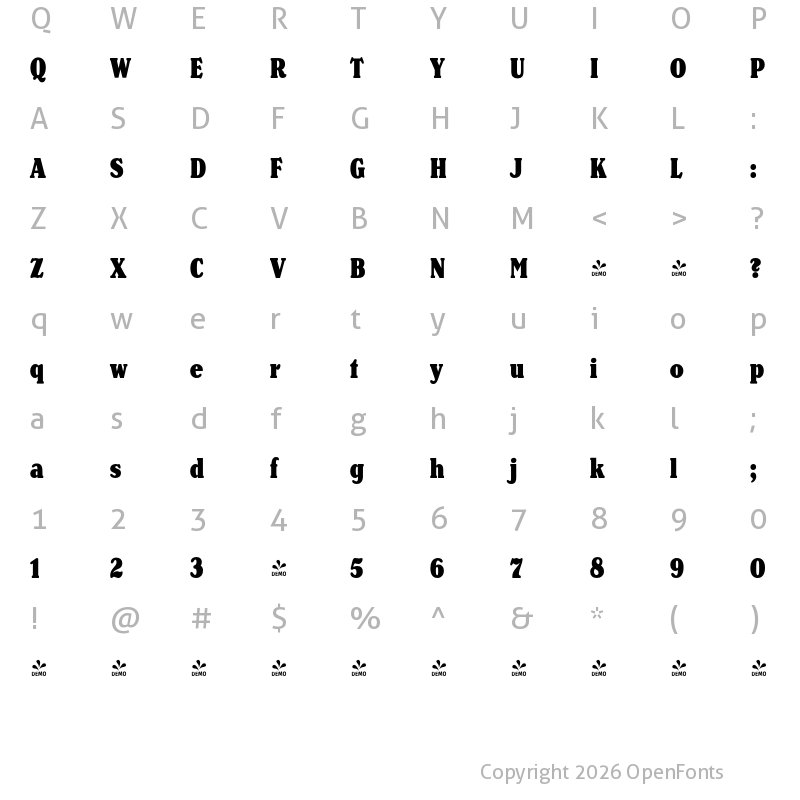 Character Map of FONTSPRING DEMO - Henriette Compressed Black Regular