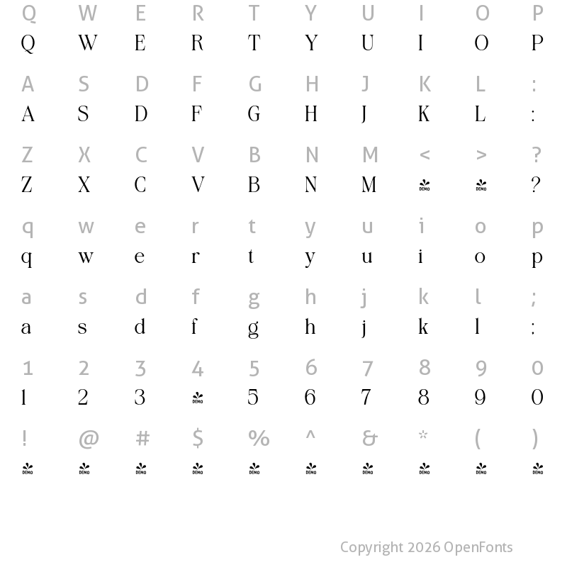 Character Map of FONTSPRING DEMO - Heproyal Regular