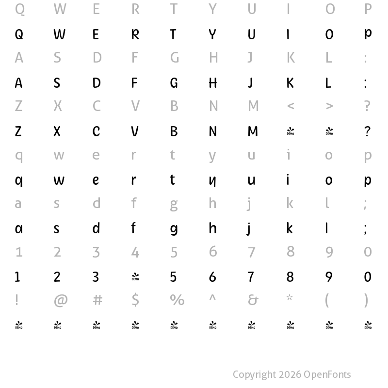 Character Map of FONTSPRING DEMO - Herbit Medium Regular