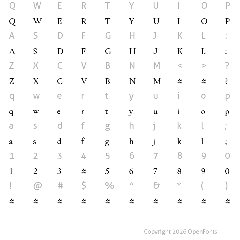 Character Map of FONTSPRING DEMO - Hermann Regular