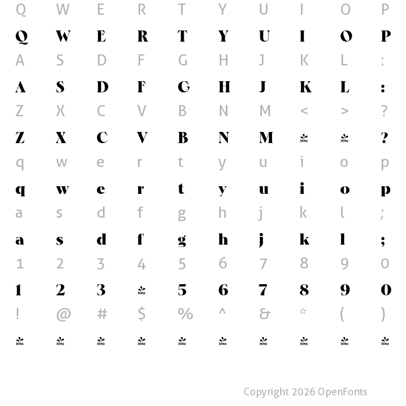 Character Map of FONTSPRING DEMO - Hernandez Bros Black Regular